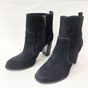 Nine West Ankle Boots Size 9 Black Leather Zipper Stacked Block Chunky Heels